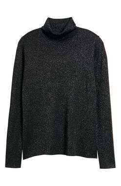Eileen Fisher Women’s SzL Black Metallic MerinoWool Turtleneck Sweater NWT $298